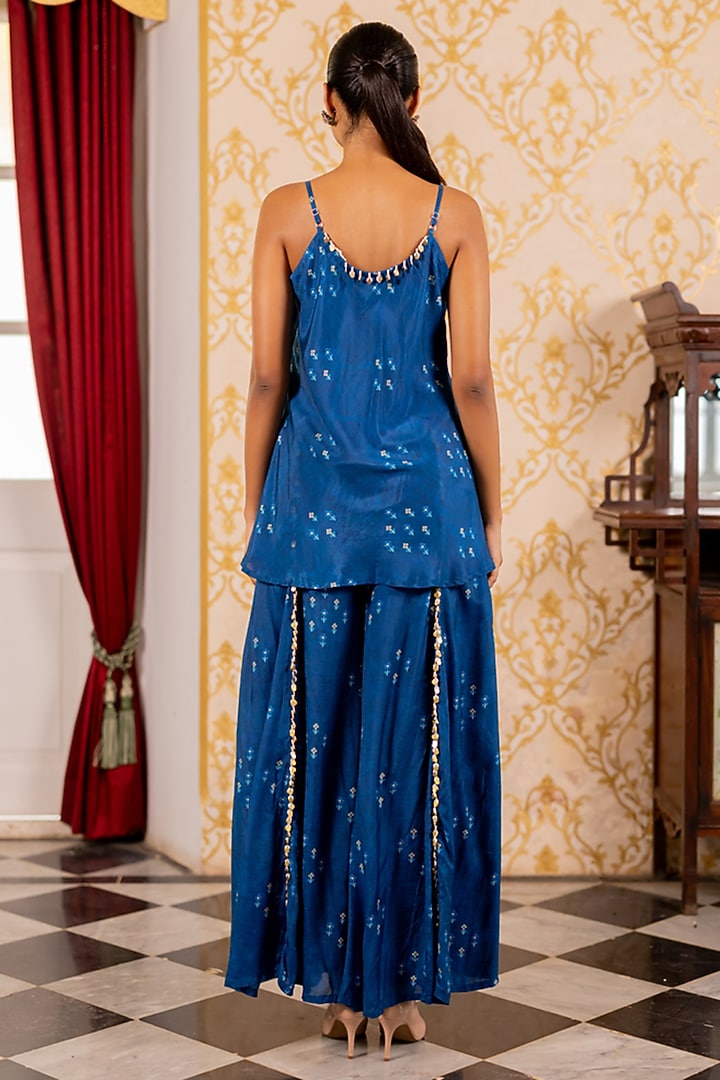 Blue Cotton Silk Printed Gharara Set by 17:17 at Pernia's Pop Up Shop