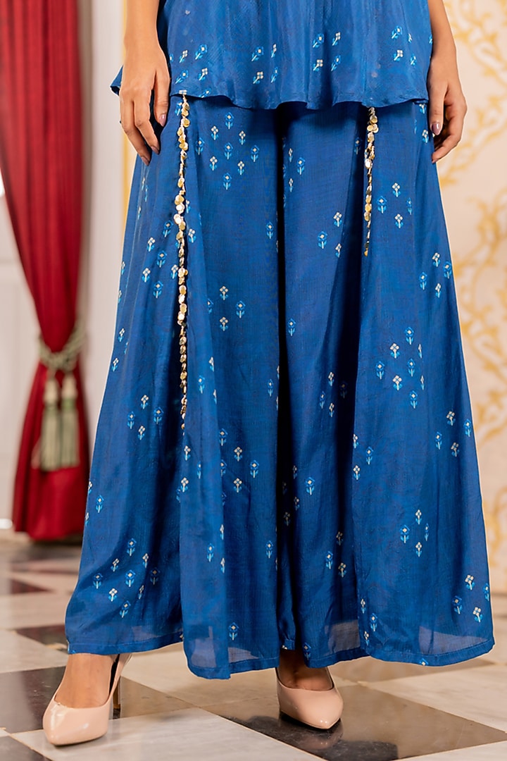 Blue Cotton Silk Printed Gharara Set by 17:17 at Pernia's Pop Up Shop