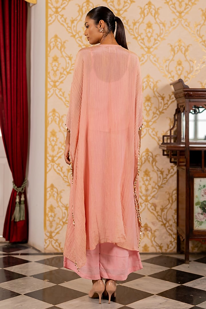 Pink Crushed Shimmer Bib Kaftan Set by 17:17 at Pernia's Pop Up Shop