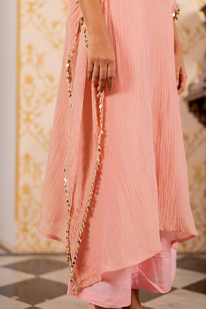 Pink Crushed Shimmer Bib Kaftan Set by 17:17 at Pernia's Pop Up Shop