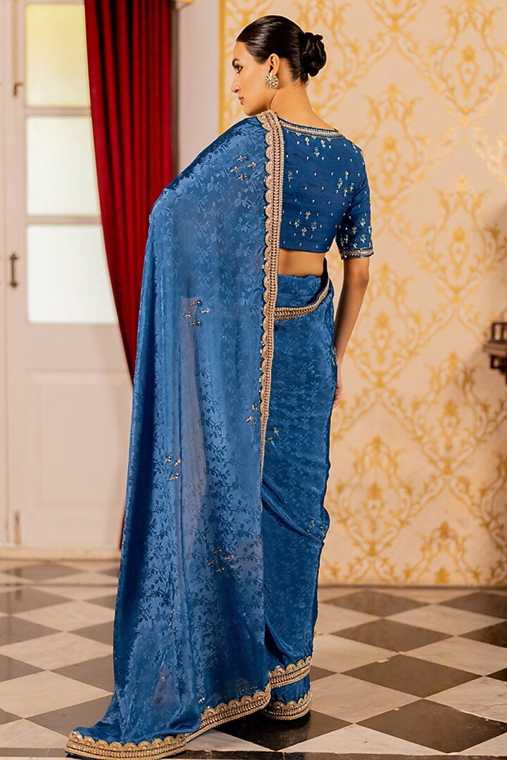 Blue Cotton Silk Wedding Saree Set by 17:17 at Pernia's Pop Up Shop