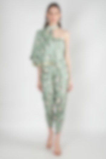 Pastel Green Tulip Jumpsuit With Embroidered Half Cape by 17:17