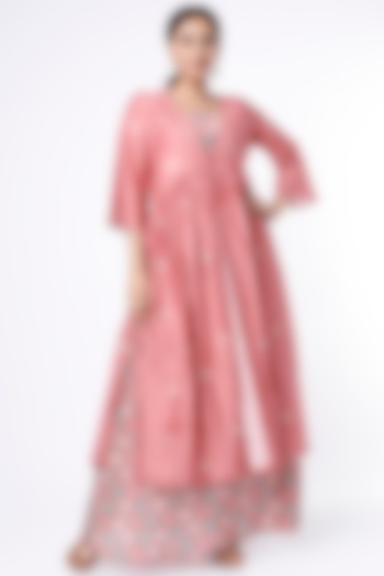 Pink Tussar Silk Dress With Jacket by 17:17