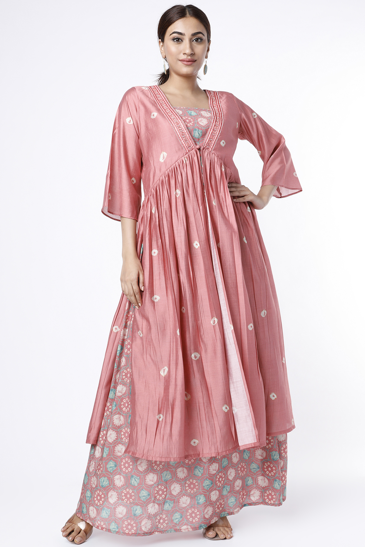 Pink Tussar Silk Dress With Jacket by 17:17