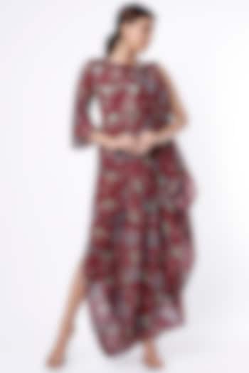 Maroon Digital Printed Vacation Dress by 17:17 at Pernia's Pop Up Shop