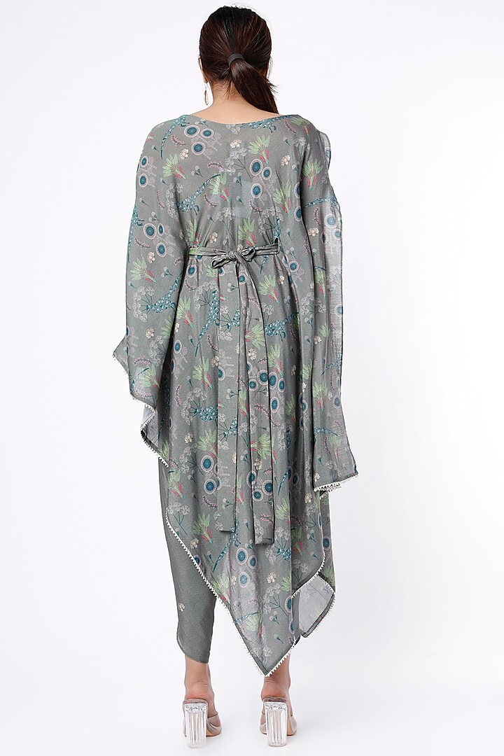 Grey Asymmetrical Embroidered Kurta Set by 17:17 at Pernia's Pop Up Shop