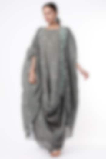 Grey Printed Cowl Dress With Cardigan by 17:17
