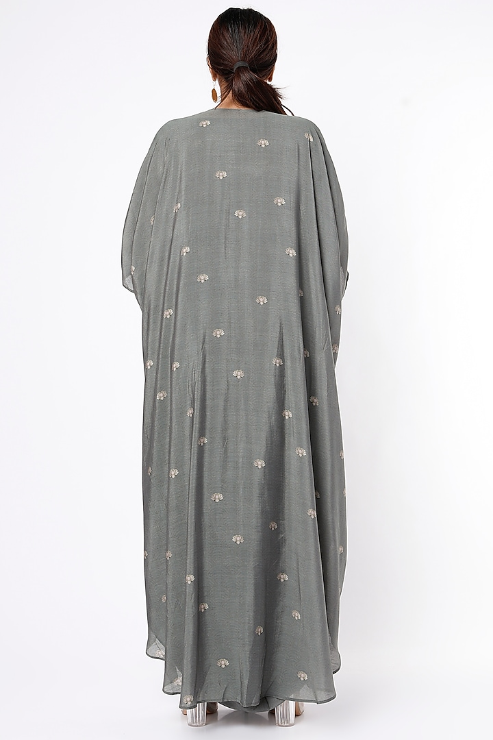 Grey Printed Cowl Vacation Dress With Cardigan by 17:17 at Pernia's Pop Up Shop