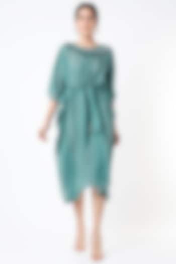 Coastal Blue Tussar Silk Kaftan by 17:17 at Pernia's Pop Up Shop