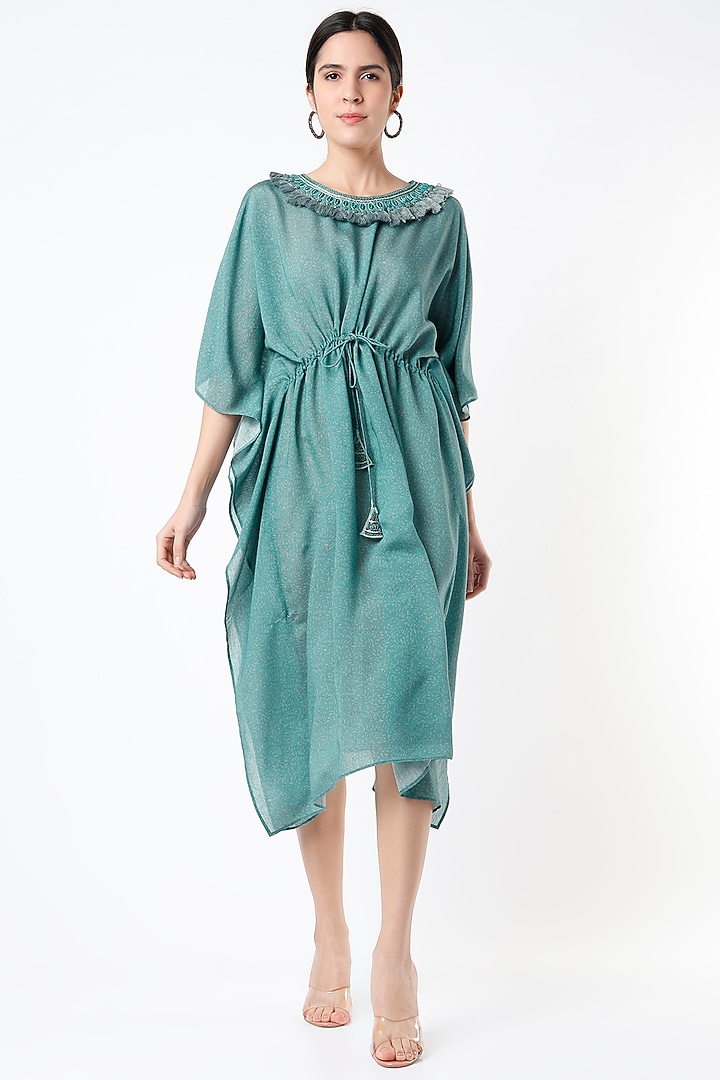Coastal Blue Tussar Silk Kaftan by 17:17 at Pernia's Pop Up Shop