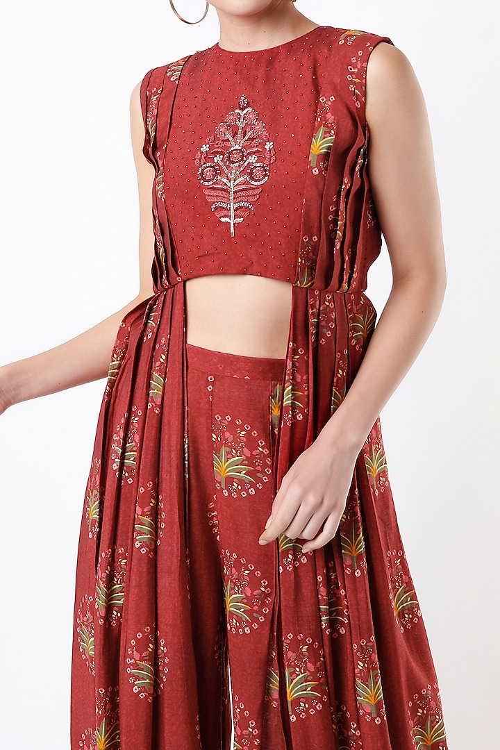 Rust Red Printed Kurta Set by 17:17 at Pernia's Pop Up Shop