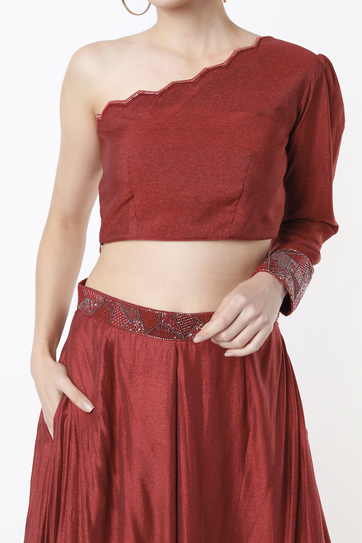 Red Tussar Silk Gharara Set by 17:17 at Pernia's Pop Up Shop