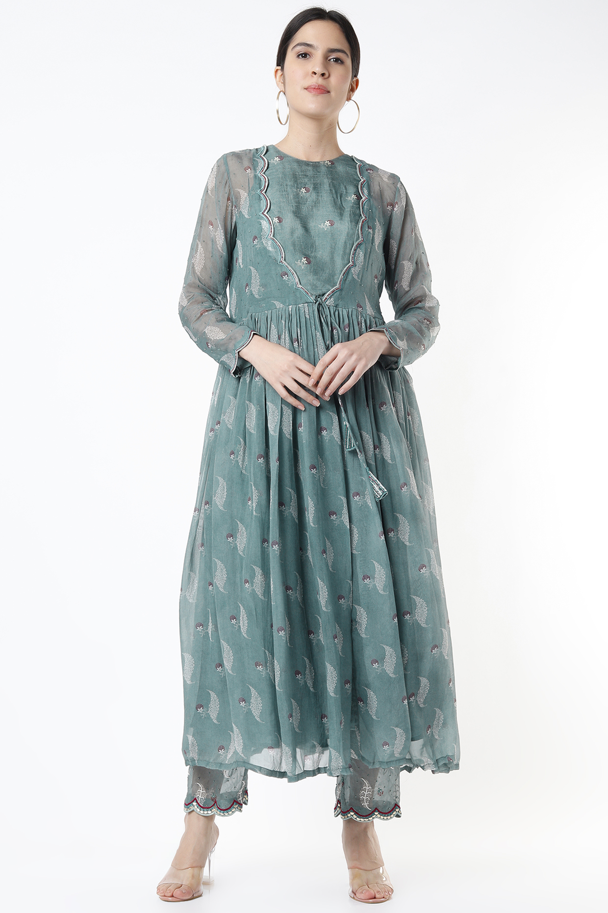 Coastal Blue Printed Party Wear Anarkali Set by 17:17 at Pernia's Pop Up Shop