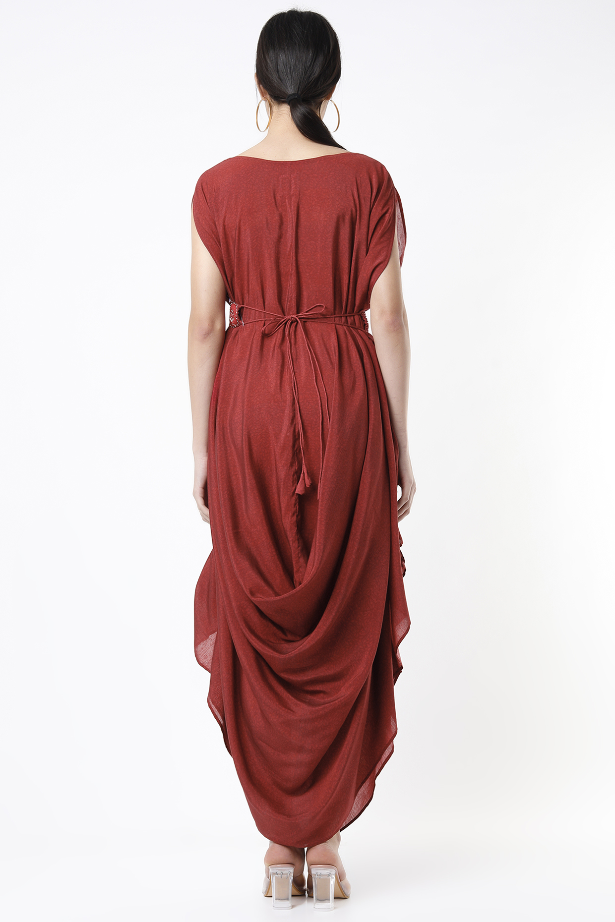 Rust Red Printed Cowl Gown by 17:17 at Pernia's Pop Up Shop