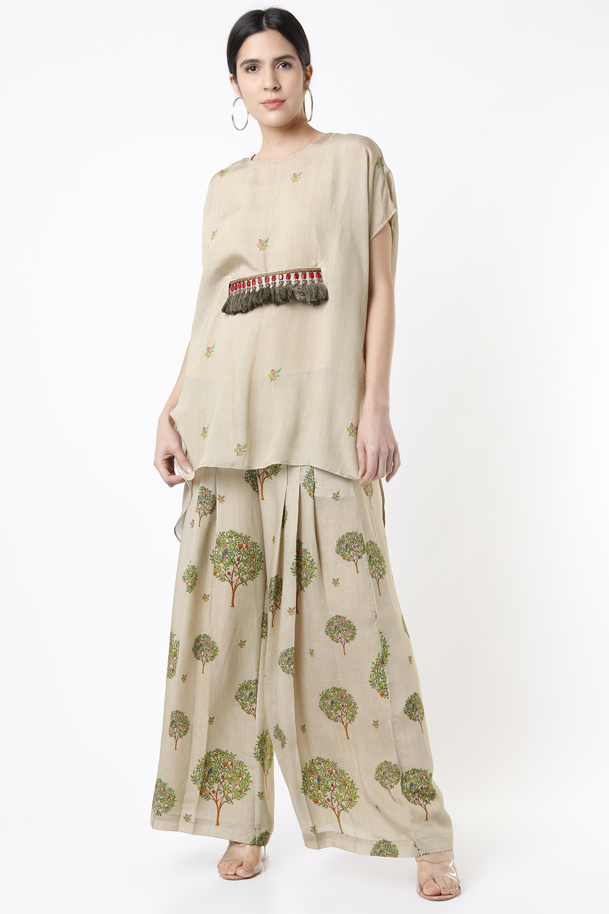 Earthy Beige Printed Pant Set by 17:17 at Pernia's Pop Up Shop