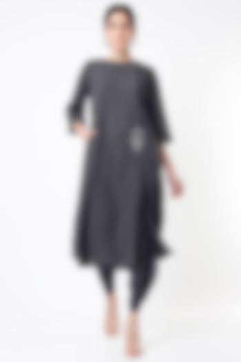 Dark Grey Tussar Silk Kurta Set by 17:17 at Pernia's Pop Up Shop