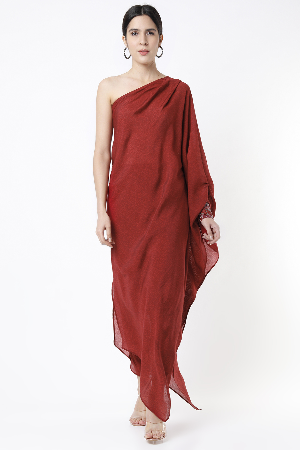 Rust Red One-Shoulder Kurta Set by 17:17 at Pernia's Pop Up Shop