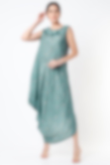Coastal Blue Party Wear Gown In Tussar Silk by 17:17 at Pernia's Pop Up Shop