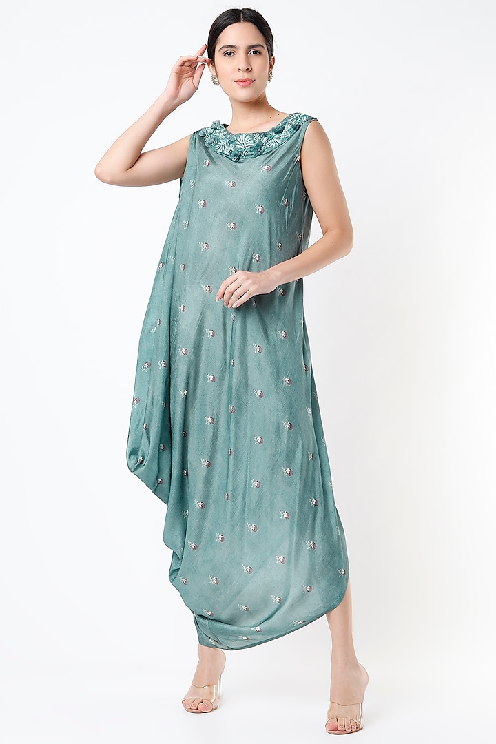 Coastal Blue Gown In Tussar Silk by 17:17