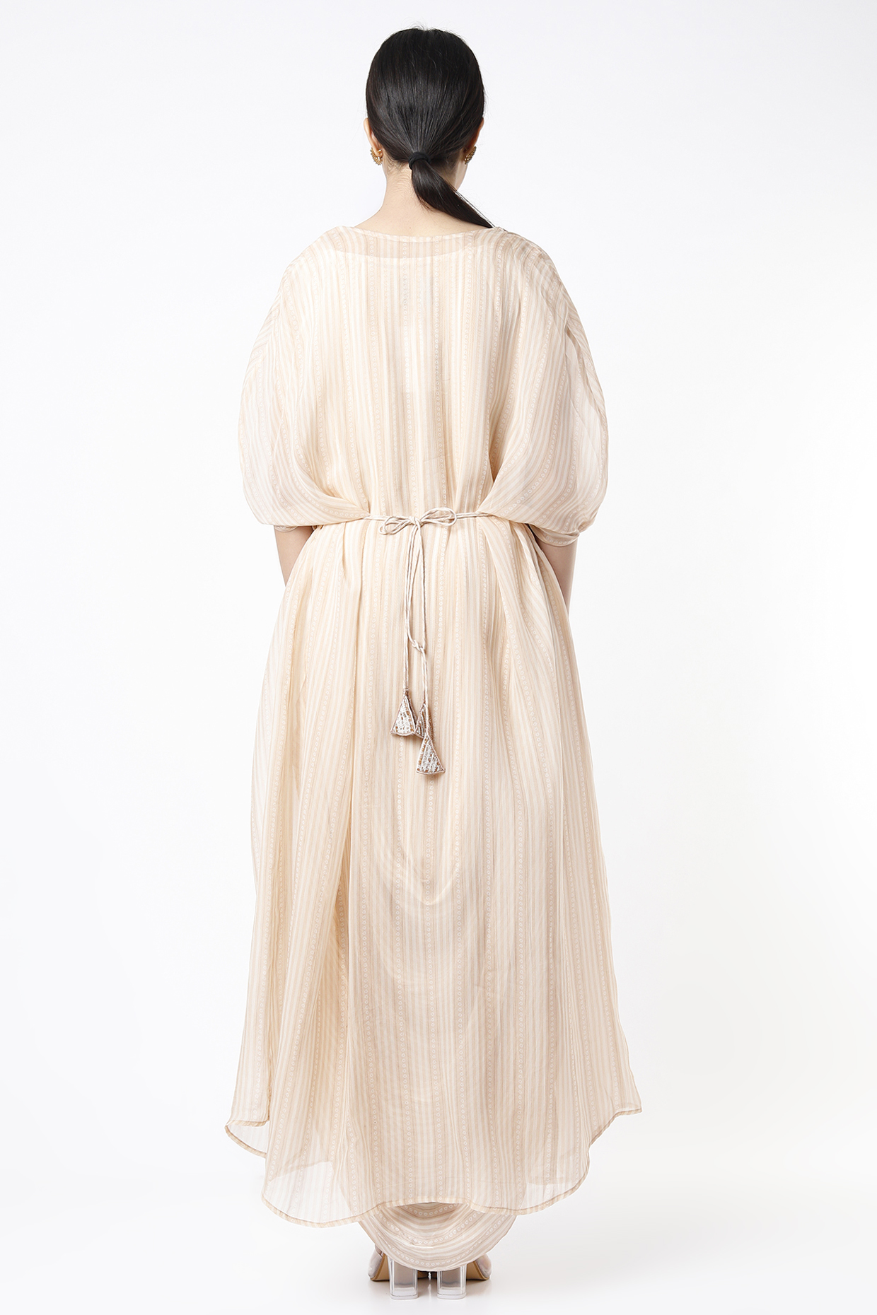 Cream Bandhani Party Wear Gown With Cardigan by 17:17 at Pernia's Pop Up Shop