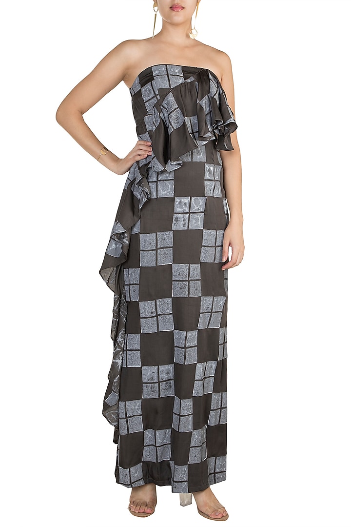 Grey Hand Painted Strapless Summer Dress by In my clothes by Shruti S at Pernia's Pop Up Shop