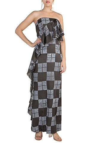 Grey Hand Painted Strapless Dress by In my clothes by Shruti S