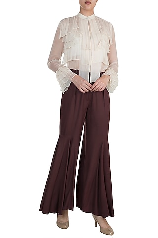 Chocolate Brown Bell-Bottom Pants by In my clothes by Shruti S