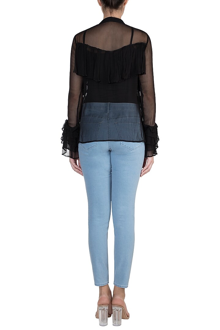 Black Sheer Ruffled Shirt by In my clothes by Shruti S at Pernia's Pop Up Shop