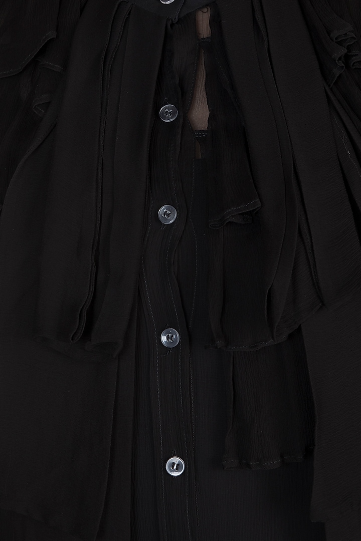 Black Sheer Ruffled Shirt by In my clothes by Shruti S at Pernia's Pop Up Shop