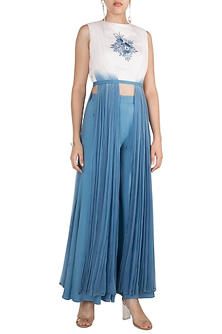 Cerulean Blue Ombre & Embroidered Two-Piece Jumper by In my clothes by Shruti S
