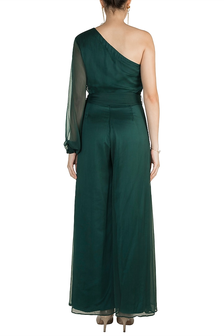 Teal Green One Shoulder Jumpsuit by In my clothes by Shruti S at Pernia's Pop Up Shop