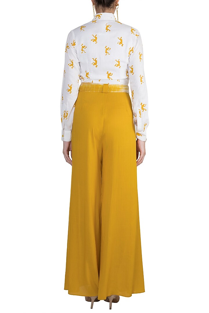 Mustard Hand Painted Jumpsuit With Tie-Up Belt by In my clothes by Shruti S at Pernia's Pop Up Shop