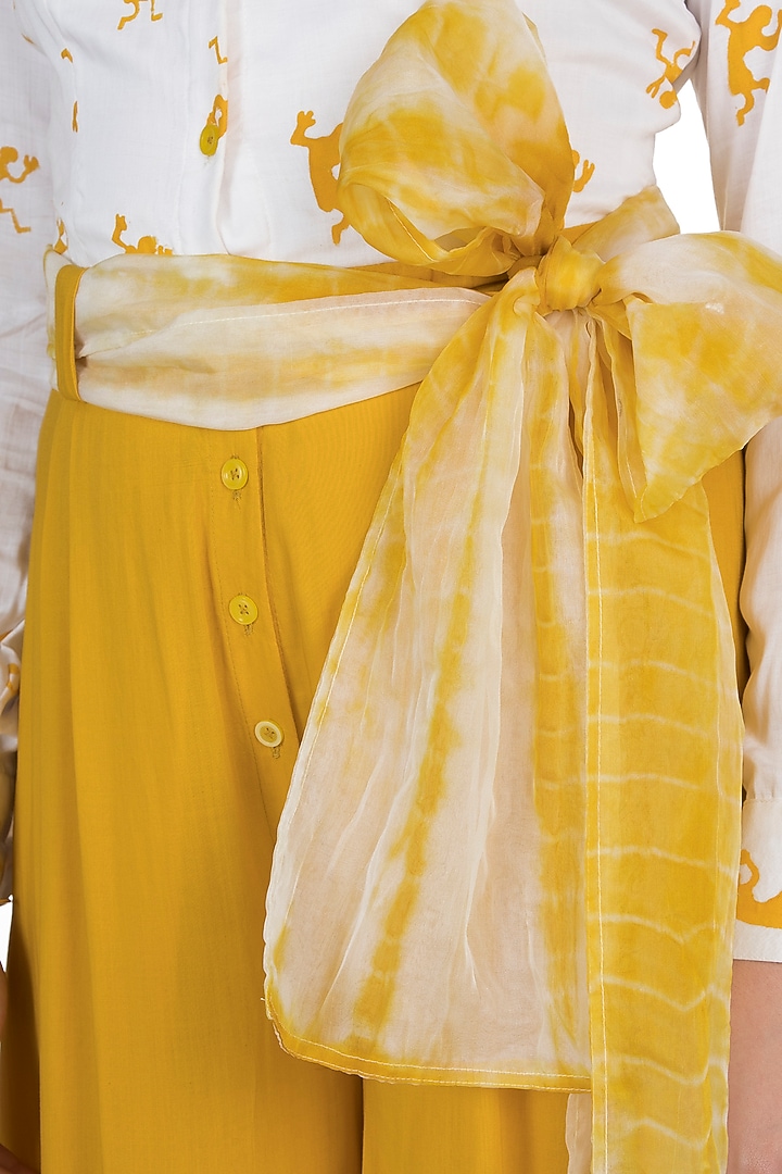 Mustard Hand Painted Jumpsuit With Tie-Up Belt by In my clothes by Shruti S at Pernia's Pop Up Shop
