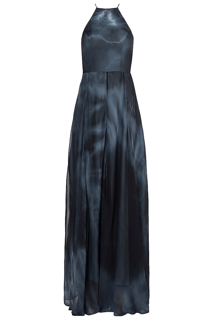 Black Tie-Dye Halter Neck Maxi Dress by In my clothes by Shruti S