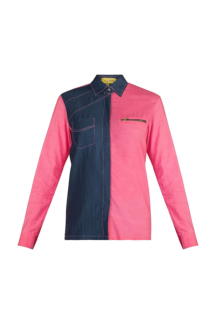 Pink Half & Half Denim Shirt by In my clothes by Shruti S