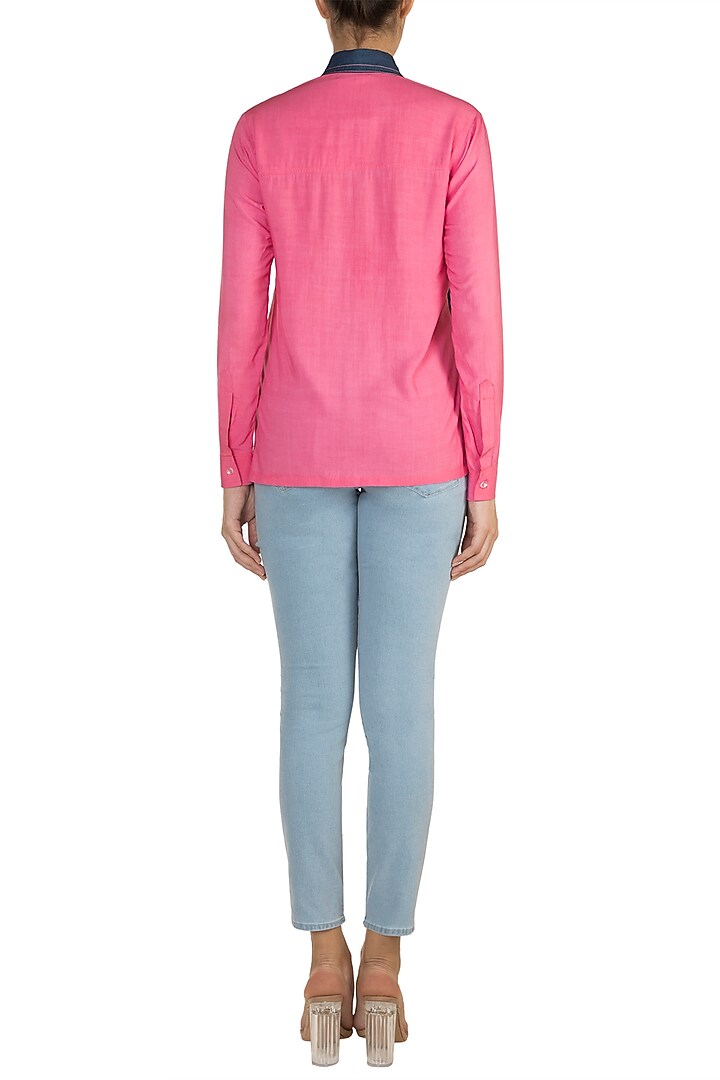 Pink Half & Half Denim Shirt by In my clothes by Shruti S at Pernia's Pop Up Shop