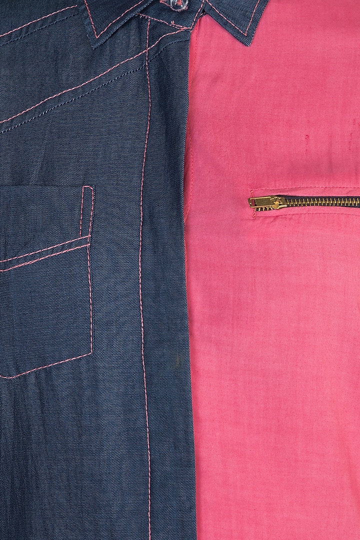 Pink Half & Half Denim Shirt by In my clothes by Shruti S at Pernia's Pop Up Shop