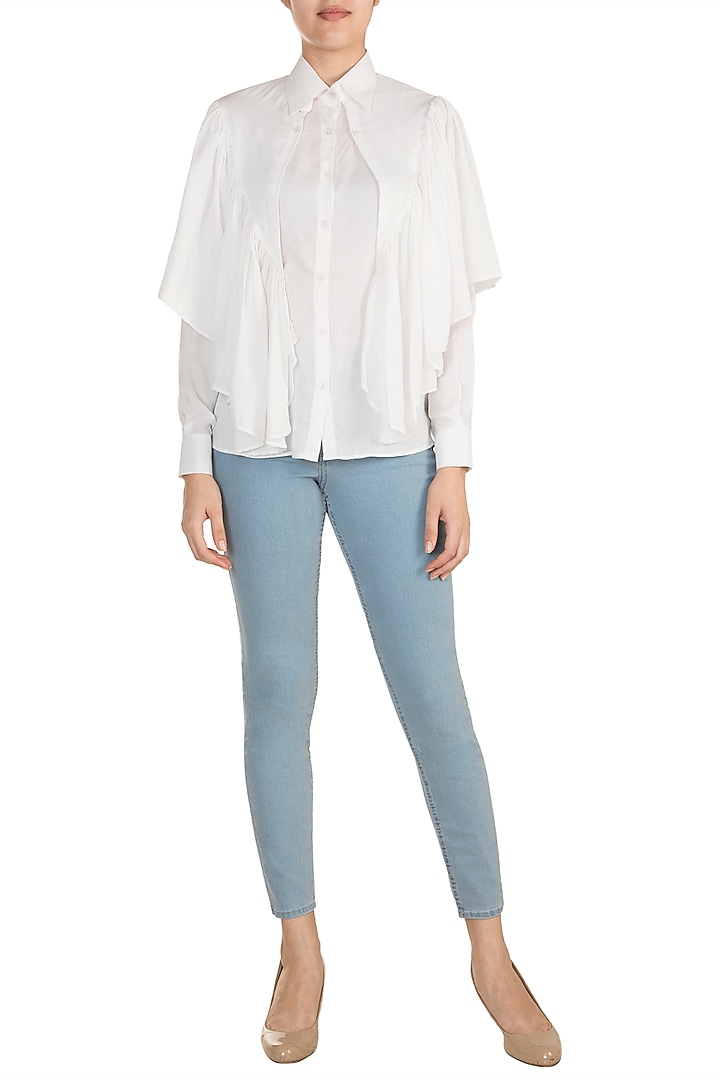 White Ruffled Shirt by In my clothes by Shruti S at Pernia's Pop Up Shop