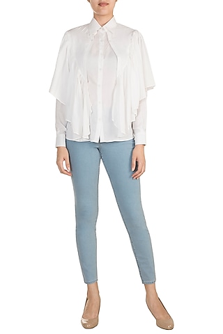 White Ruffled Shirt by In my clothes by Shruti S