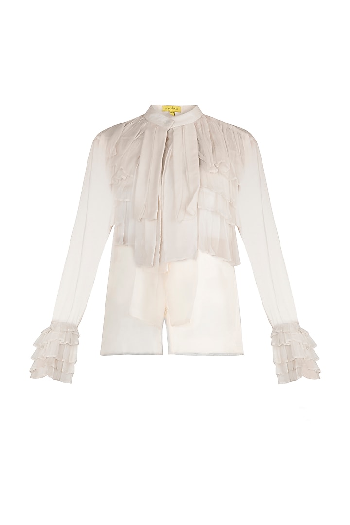 Ivory Sheer Ruffled Shirt by In my clothes by Shruti S