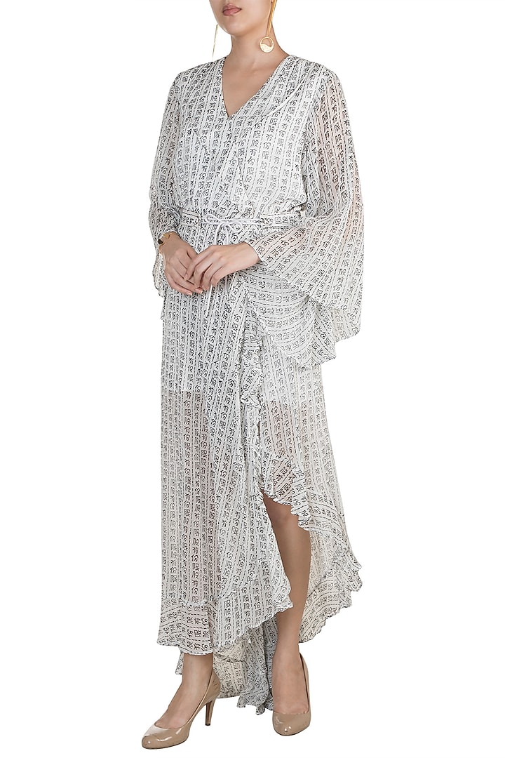 White Hand Painted Wrap Vacation Dress by In my clothes by Shruti S at Pernia's Pop Up Shop
