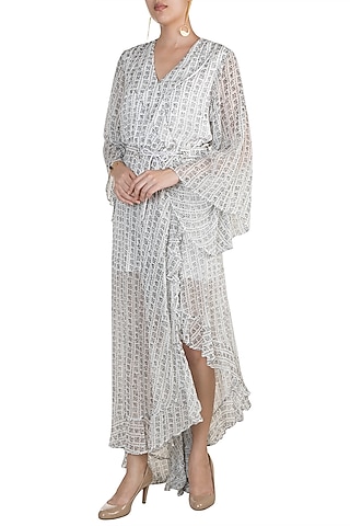 White Hand Painted Wrap Dress by In my clothes by Shruti S
