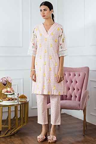 Peach Cotton Slub Pants by Sage Saga
