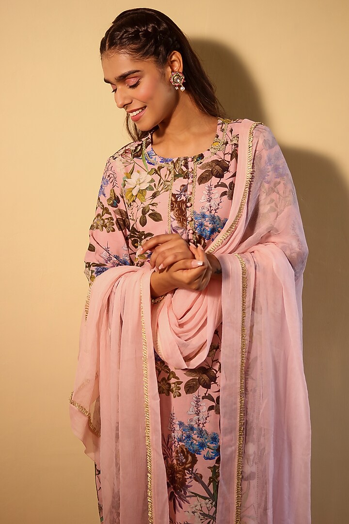 Pink Silk Bemberg Kurta Set by Sage Saga at Pernia's Pop Up Shop