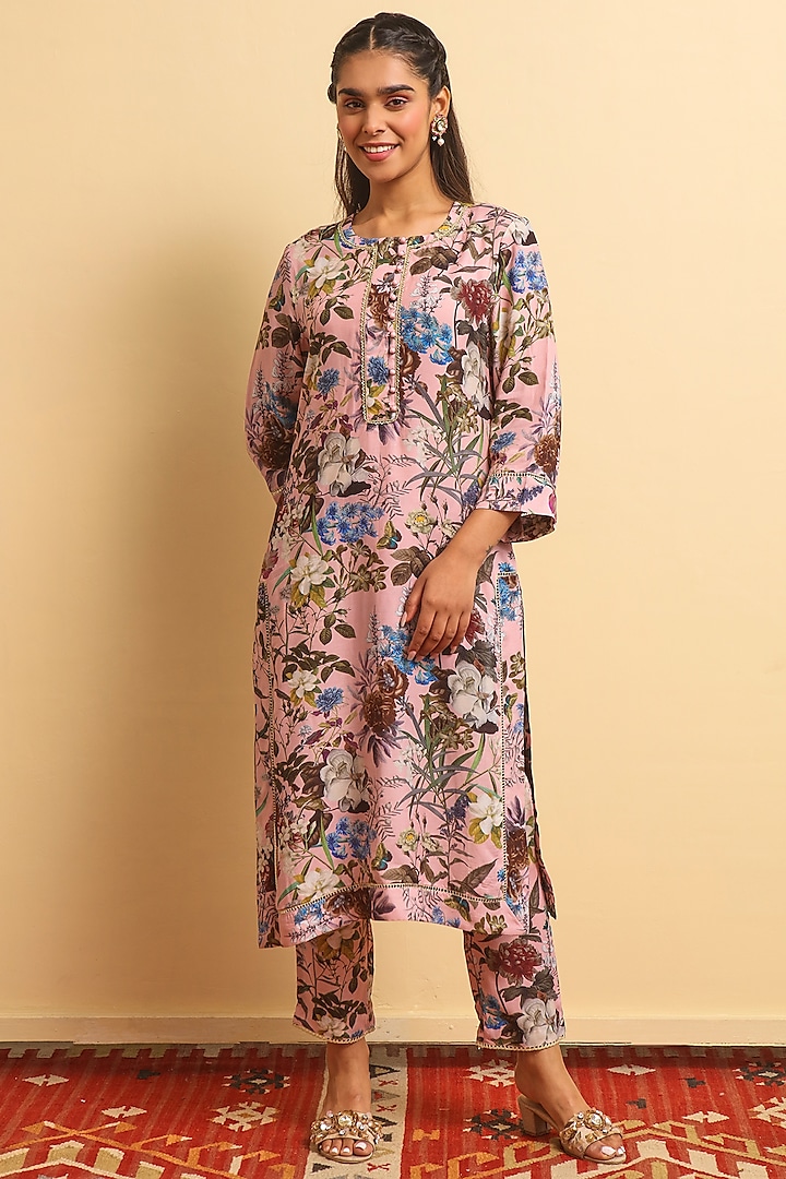 Pink Silk Bemberg Kurta Set by Sage Saga at Pernia's Pop Up Shop
