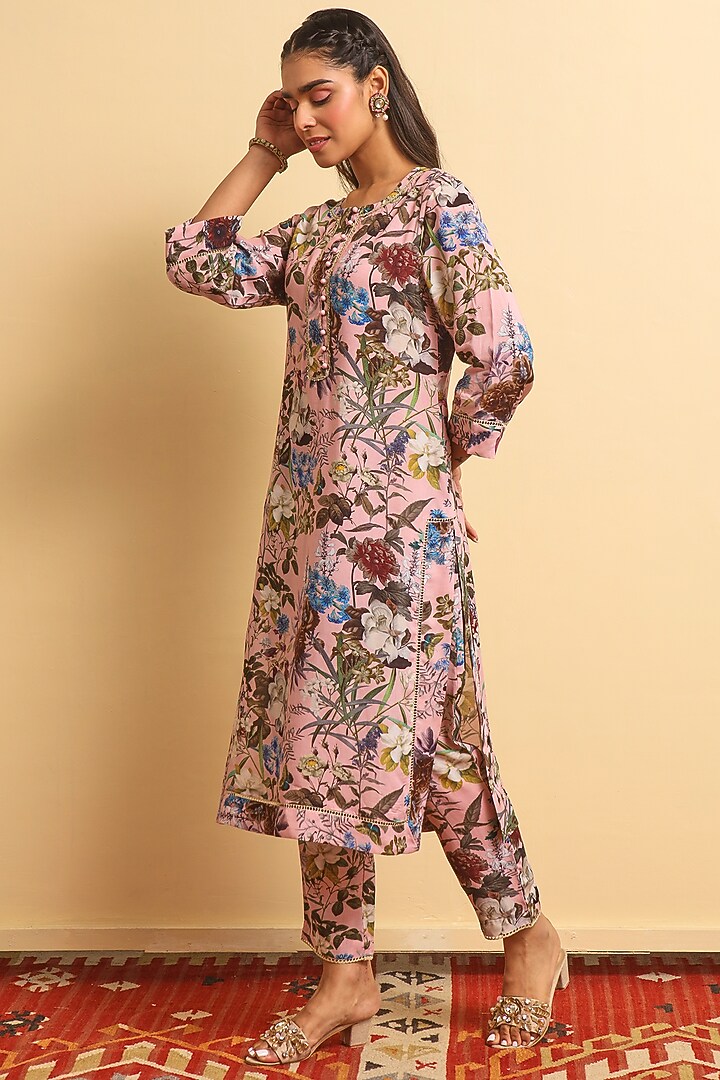 Pink Silk Bemberg Kurta Set by Sage Saga at Pernia's Pop Up Shop