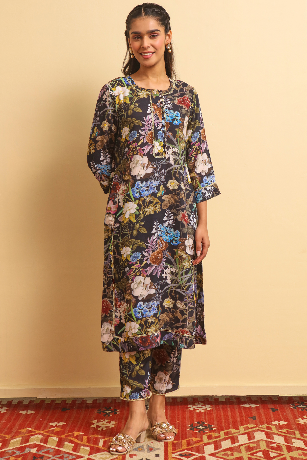 Charcoal Silk Bemberg Kurta Set by Sage Saga at Pernia's Pop Up Shop
