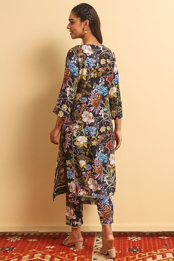 Charcoal Silk Bemberg Kurta Set by Sage Saga at Pernia's Pop Up Shop