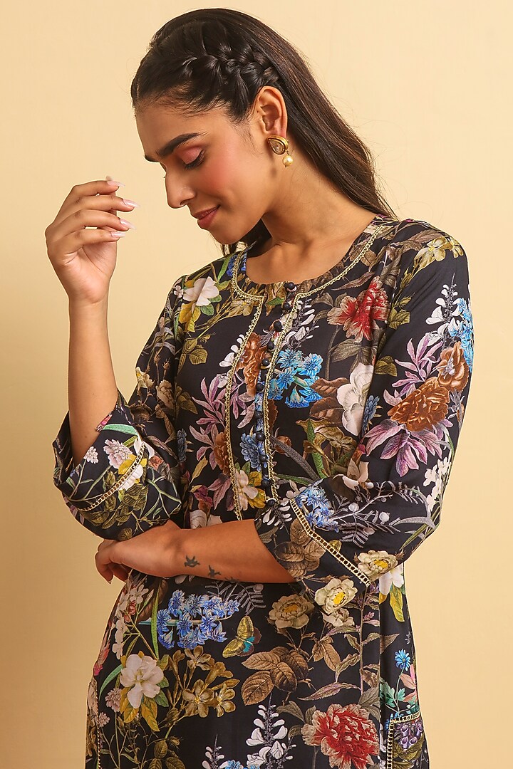 Charcoal Silk Bemberg Kurta Set by Sage Saga at Pernia's Pop Up Shop