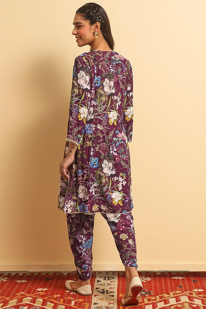 Wine Silk Bemberg Hand Embroidered Kurta Set by Sage Saga at Pernia's Pop Up Shop
